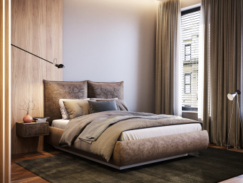 Кровать Киото с парящим круглым основанием и подъемным механизмом мокко 140х200