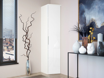 Шкаф Пенал 43х60х236 скошенный (Белый капри, Белый глянец МДФ)