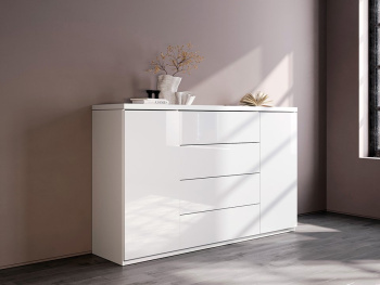 Комод Вегас 180х45х110 (Белый капри, Белый глянец МДФ)