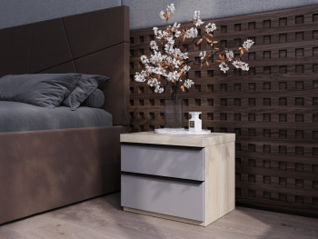 Тумба Диора 45х36х38 с двумя ящиками (Белый шпон дуба, Серый светлый МДФ) Тумба Диора 45х36х38 с двумя ящиками (Белый шпон дуба, Серый светлый МДФ)