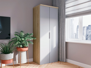 Шкаф Распашной 90х60х236 с комодом (Дуб сонома, Серый светлый МДФ)