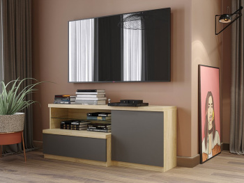 ТВ-тумба Вента 150х45х67 (Дуб сонома, Серый темный МДФ)