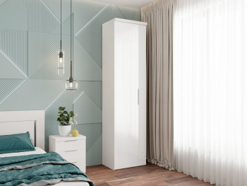 Шкаф Пенал 60х45х236 с евроштангой (Белый капри, Белый глянец МДФ)