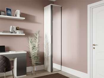 Шкаф Пенал 45х45х236 с полками (Белый шпон дуба, Серый темный МДФ) Шкаф Пенал 45х45х236 с полками (Белый шпон дуба, Серый темный МДФ)