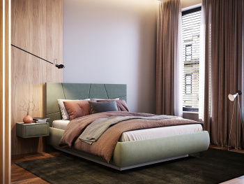 Кровать Валенсия с парящим круглым основанием с подъемным механизмом зеленая 140х200