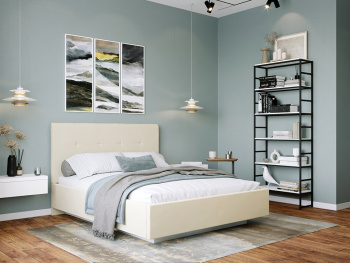 Кровать Милана с парящим основанием с подъемным механизмом кремовая 140х200