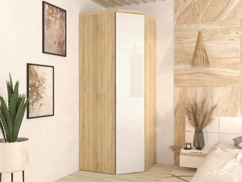 Шкаф Угловой 93х93х236 (Дуб сонома, Белый глянец МДФ)