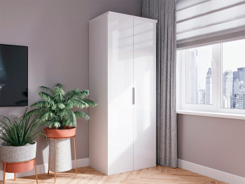 Шкаф Распашной 90х60х236 с полками и штангой (Белый капри, Белый глянец МДФ)