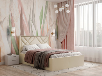 Кровать Мальта с подъемным механизмом кремовая 140х200