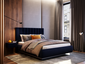 Кровать Калифорния new с парящим круглым основанием и подъемным механизмом темно-синяя 140х200